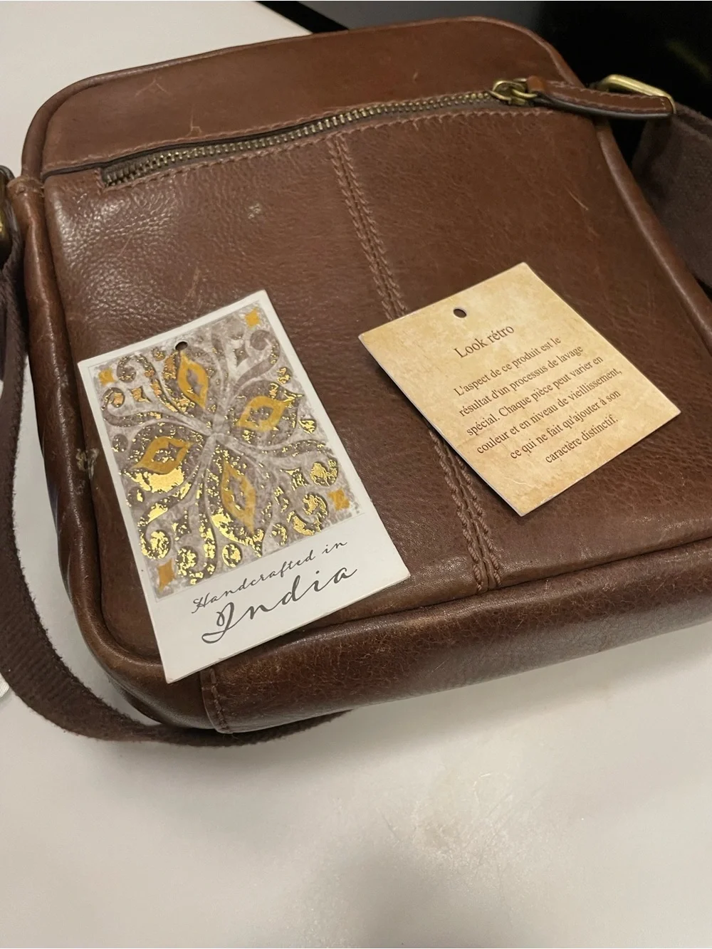 Men's Brown Leather Messenger Crossbody - Slim Everyday Carry